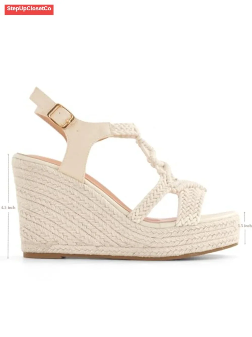 Espadrille Wedge Sandals Open Toe Platform Heel Woven Ankle Strap Boho